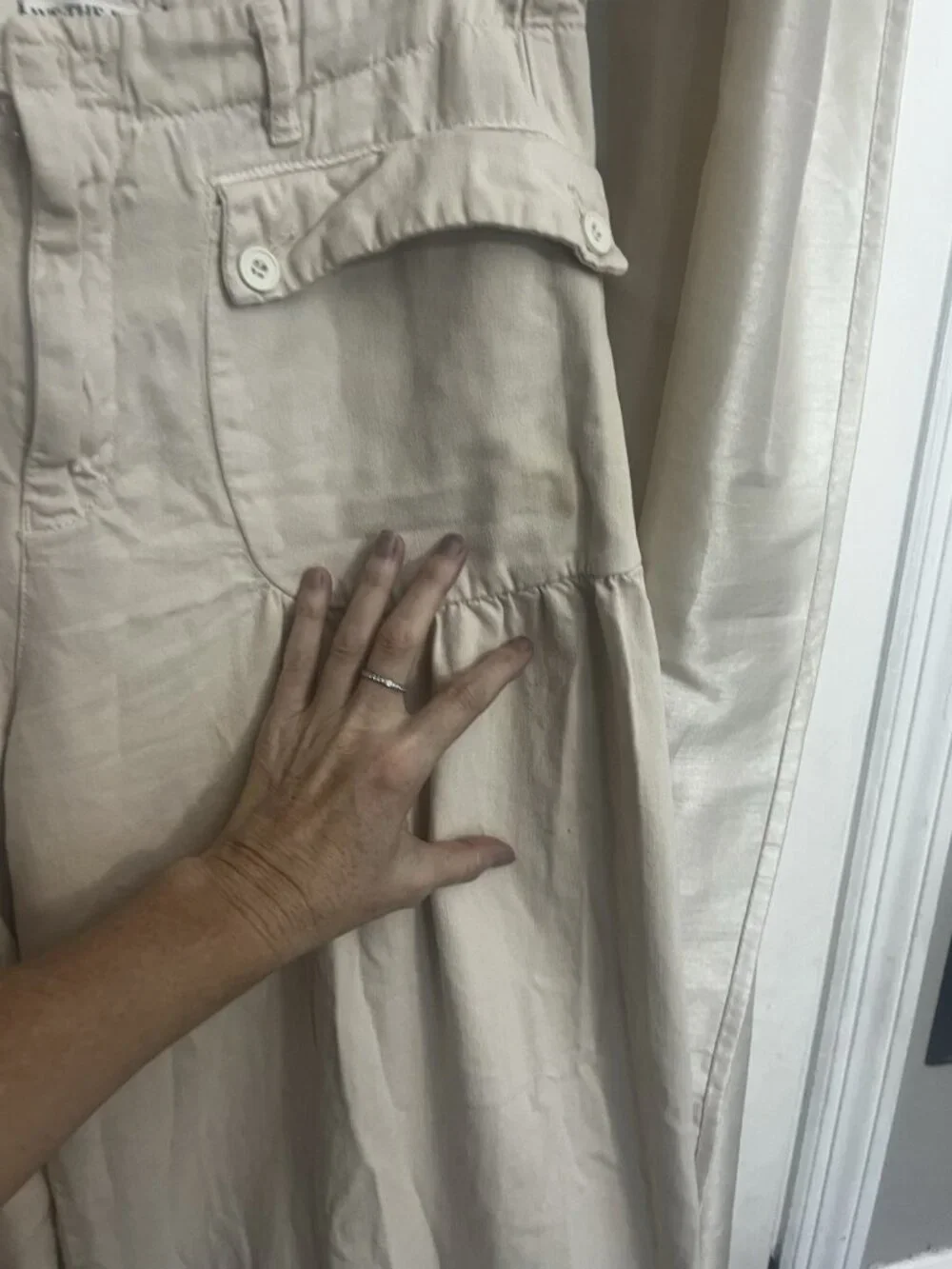 Free People Lotus Parachute Pants Almond Milk Boho Denim Pants Size 30.    H